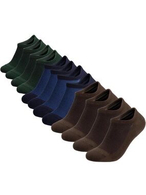 Men's No-Show Socks 12-Pack in Green, Blue & Brown